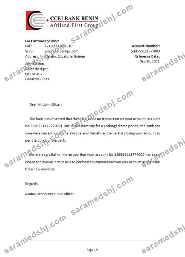 Equatorial Guinea_CCEI Bank Benin bank_closure reference